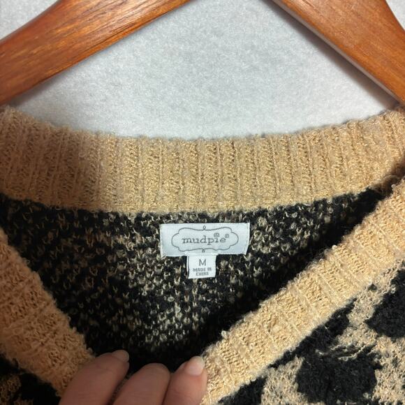 Mud Pie Women's Size Medium Linden Boucle  Cheetah Sweater Fuzzy Knit Pullover - Picture 2 of 8